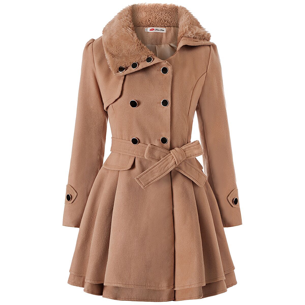 Women's Fashion Mid-length Woolen Double-breasted Padded Coats