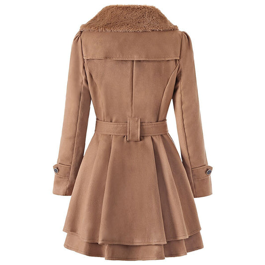 Women's Fashion Mid-length Woolen Double-breasted Padded Coats