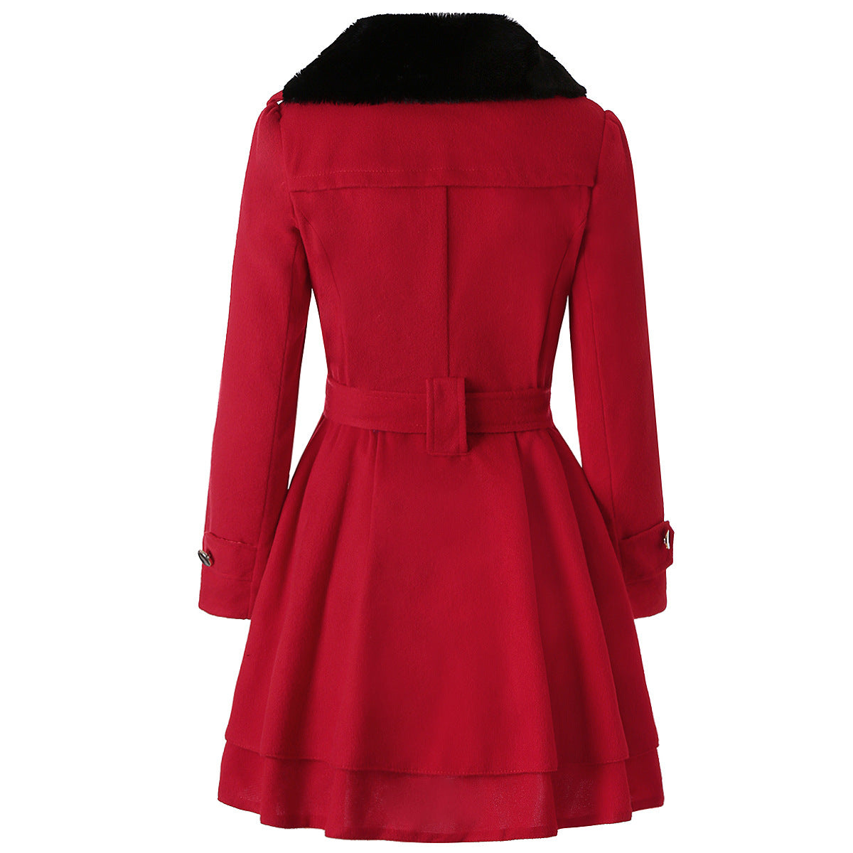 Women's Fashion Mid-length Woolen Double-breasted Padded Coats