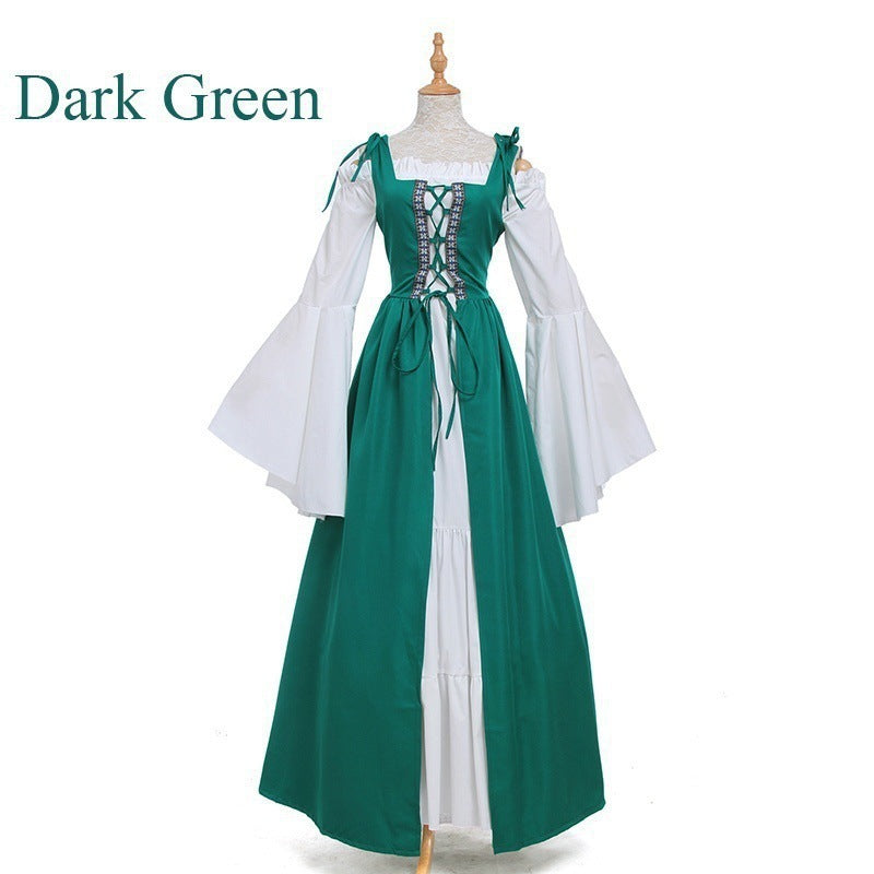 Square Collar Tied Waist Medieval Renaissance Dresses
