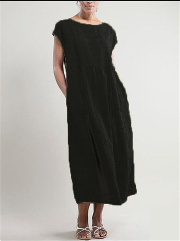 Solid Color Sleeveless Loose Cotton Linen Dresses