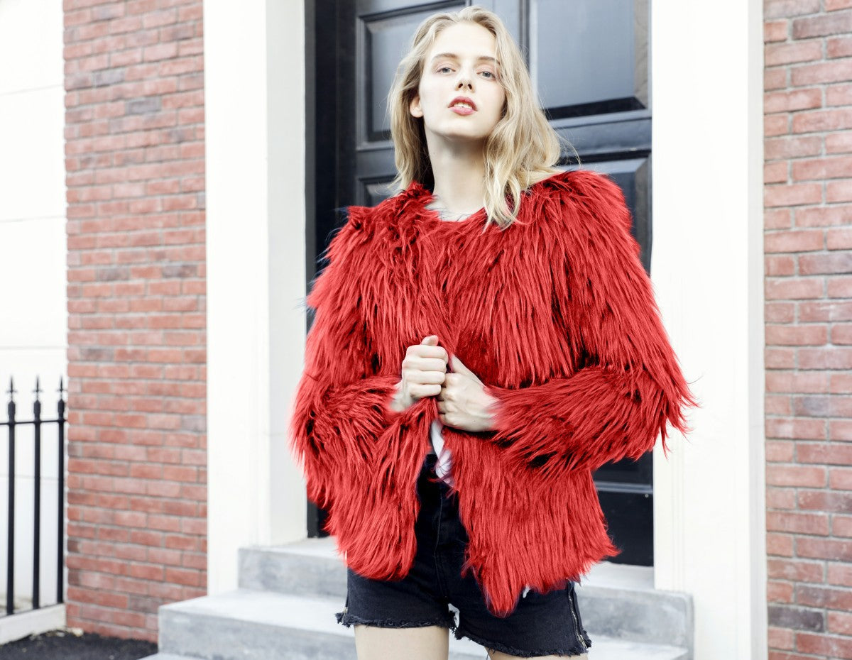 Unique Graceful Imitation Fur Overcoat Fashion Coats