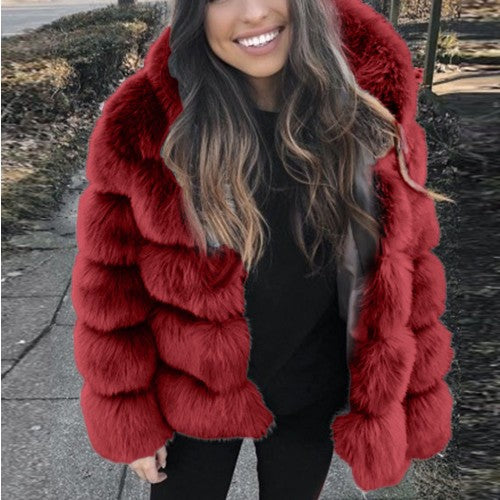 Fur With Hood Splicing Imitation Fox Coats