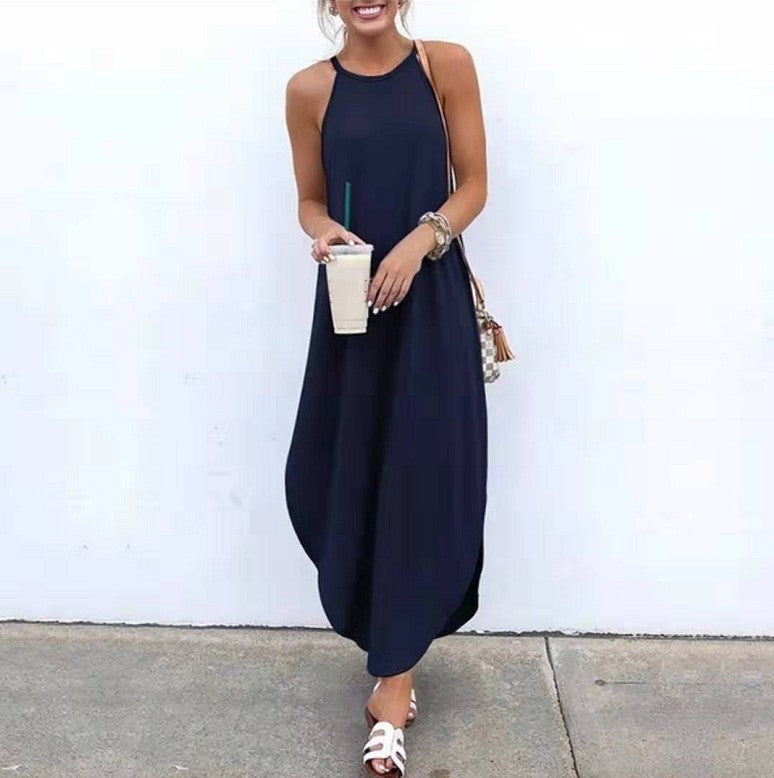 Fashion Round Neck Solid Color Dovetail Dresses