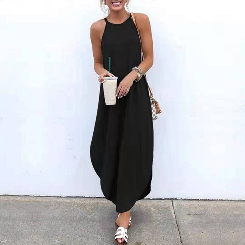 Fashion Round Neck Solid Color Dovetail Dresses