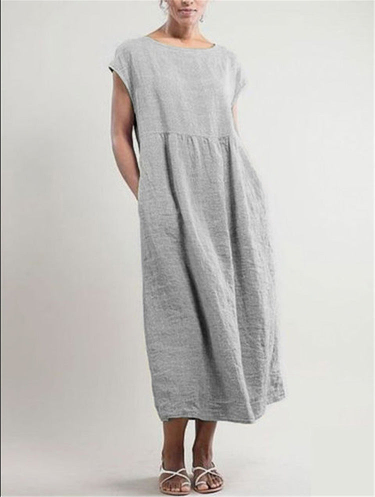 Solid Color Sleeveless Loose Cotton Linen Dresses