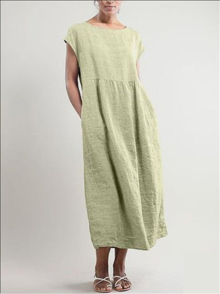 Solid Color Sleeveless Loose Cotton Linen Dresses