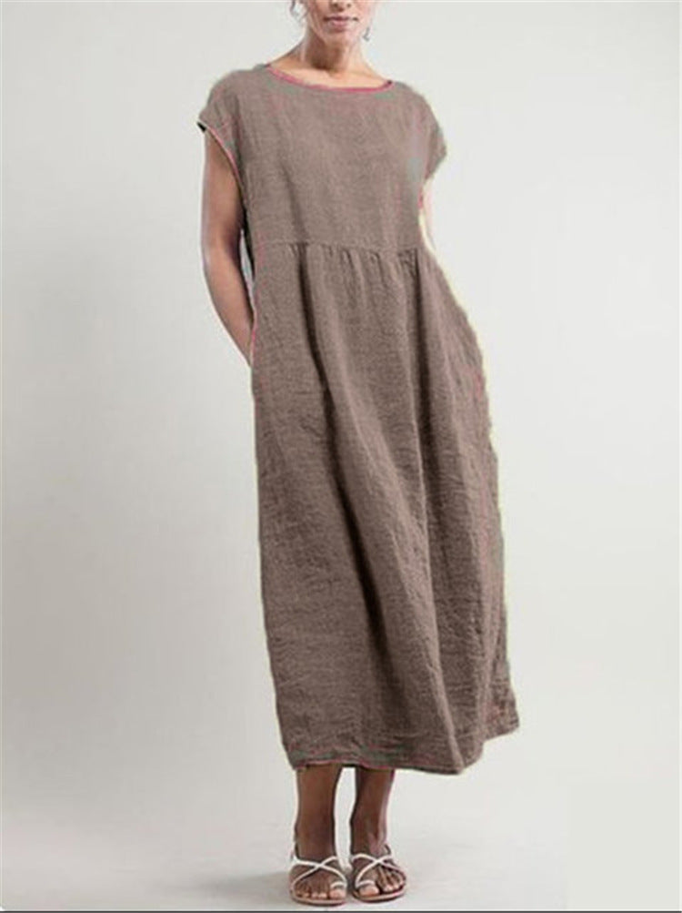Solid Color Sleeveless Loose Cotton Linen Dresses