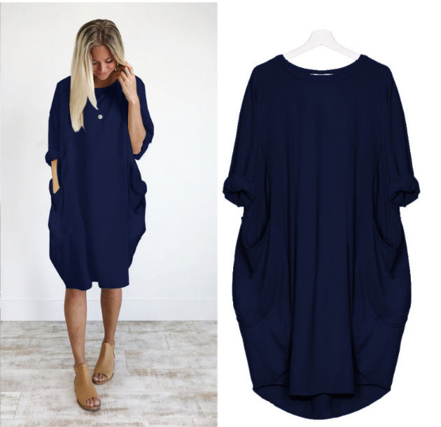Women's Casual Loose Pockets Long Sleeve Dress Dresses