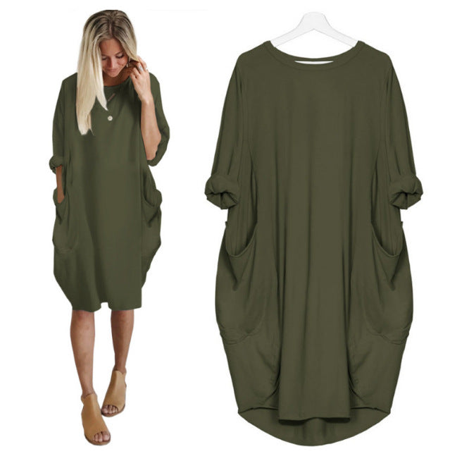 Women's Casual Loose Pockets Long Sleeve Dress Dresses