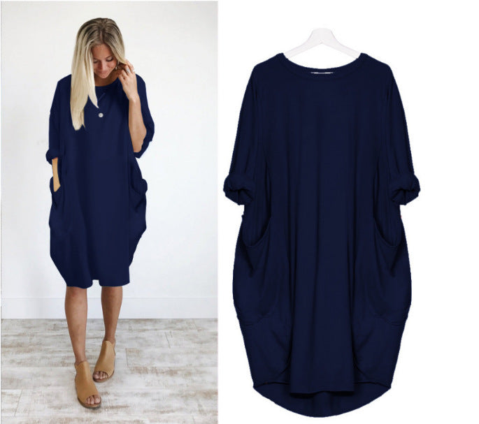 Women's Casual Loose Pockets Long Sleeve Dress Dresses
