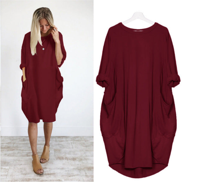 Women's Casual Loose Pockets Long Sleeve Dress Dresses