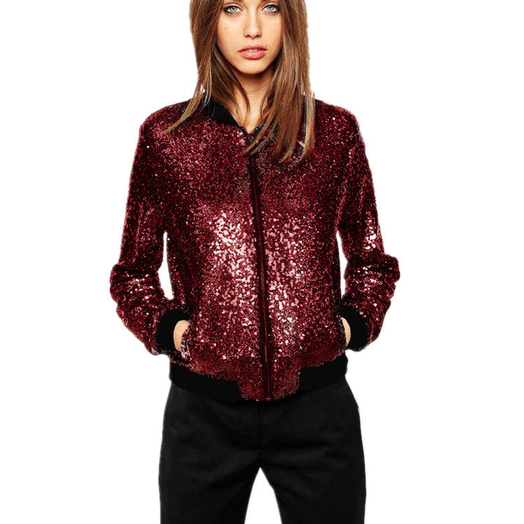 Fashion Sports Style Full Sequined Baseball Jackets