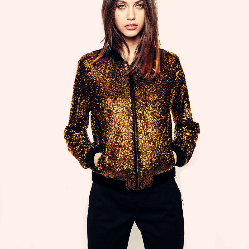Fashion Sports Style Full Sequined Baseball Jackets