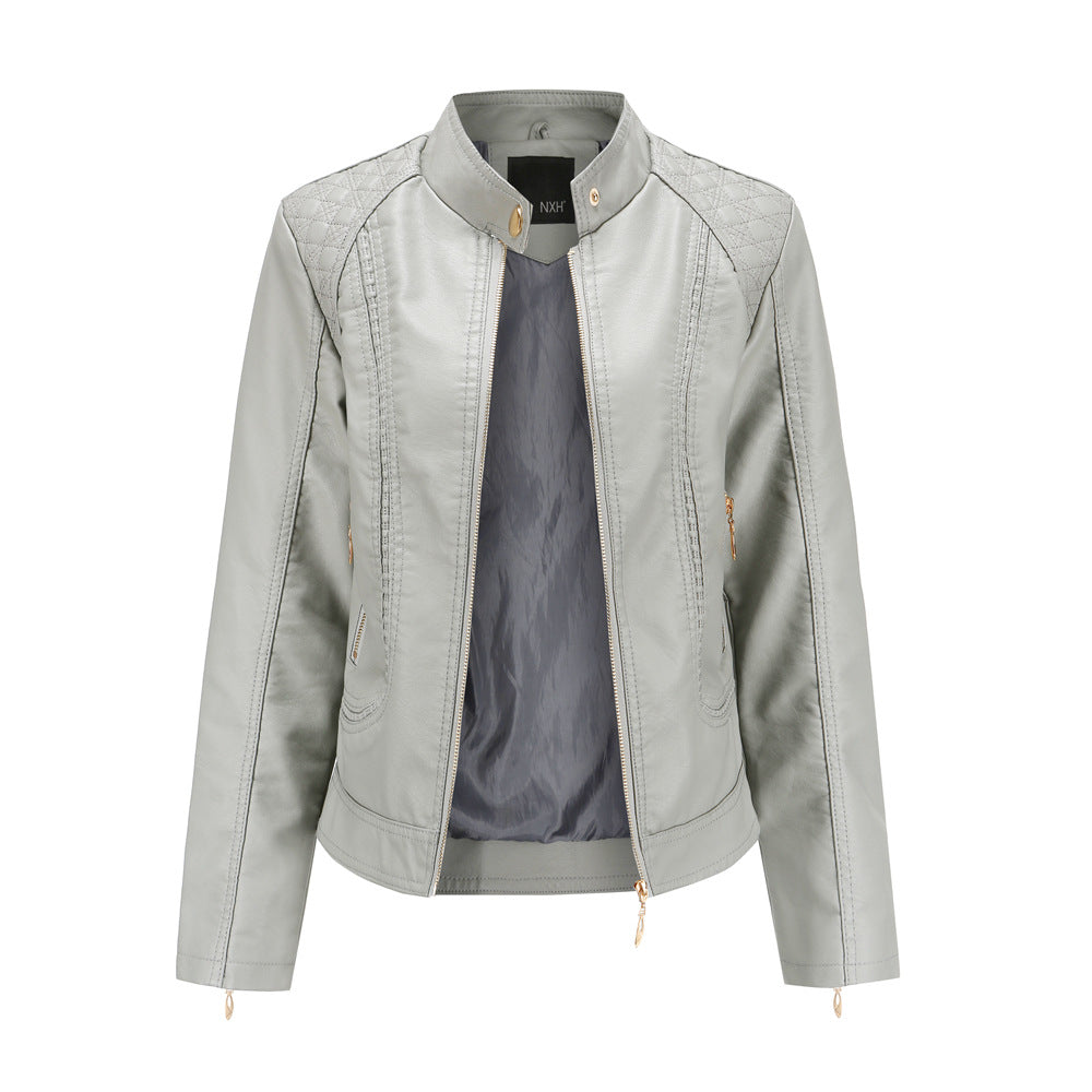 Women's Stylish Leather Temperament Stand Collar Jackets