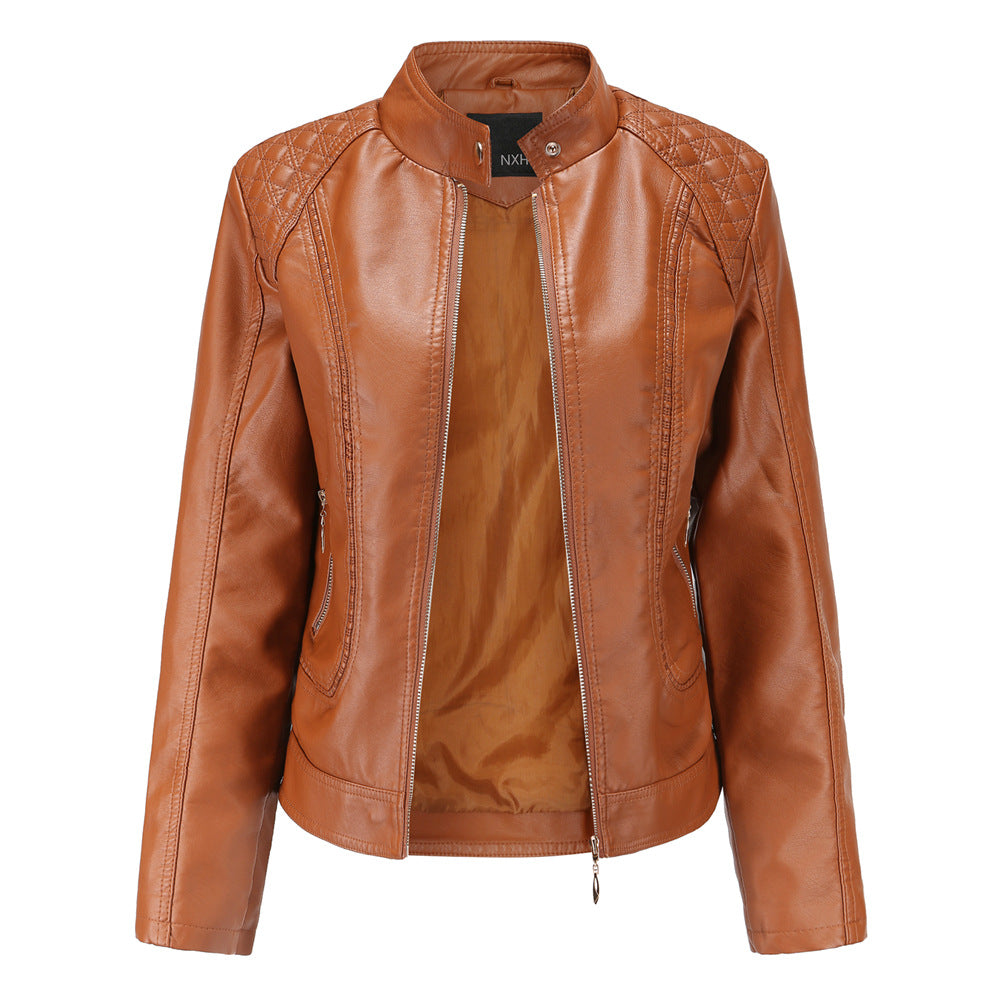 Women's Stylish Leather Temperament Stand Collar Jackets