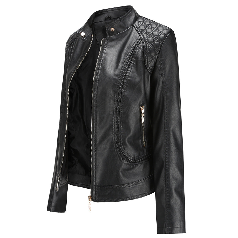 Women's Stylish Leather Temperament Stand Collar Jackets