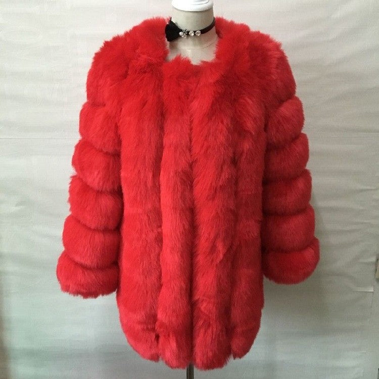 Women's Faux Fur Fox Mid-length Artificial Coats