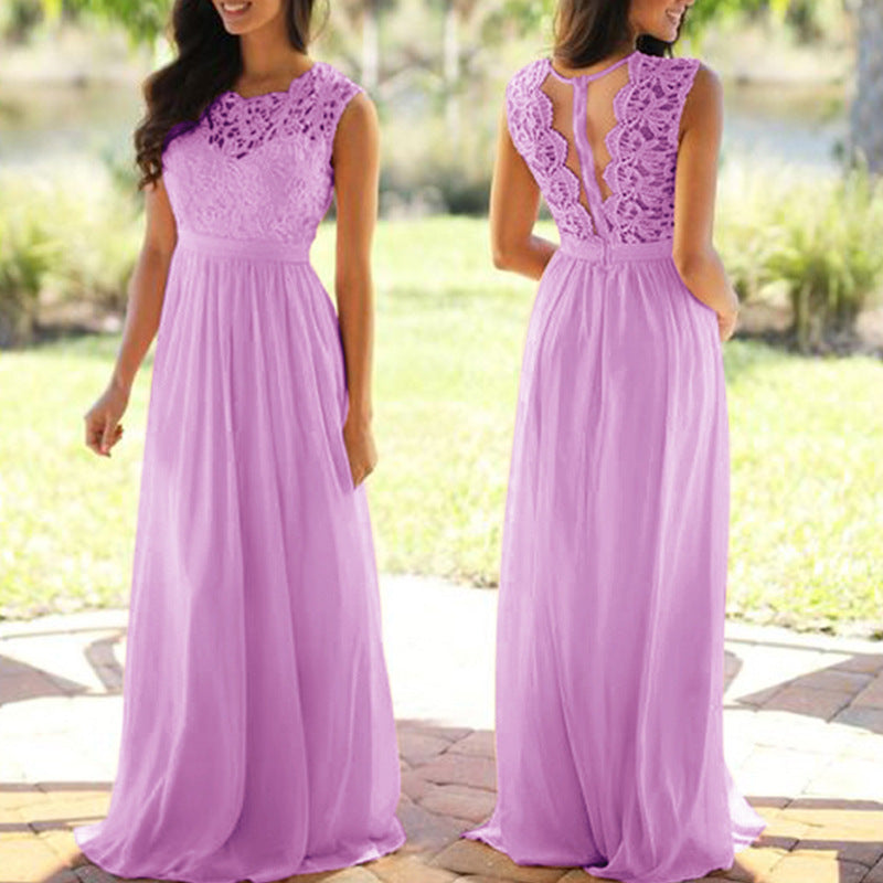 Unique Round Neck Sexy Lace Chiffon Dress