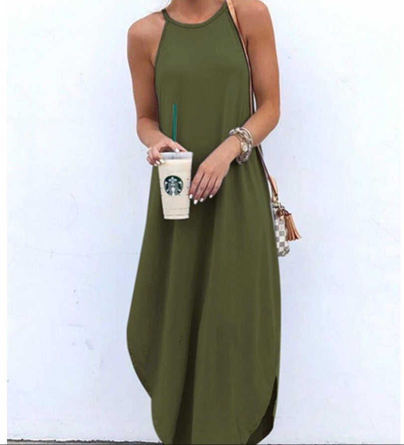 Fashion Round Neck Solid Color Dovetail Dresses