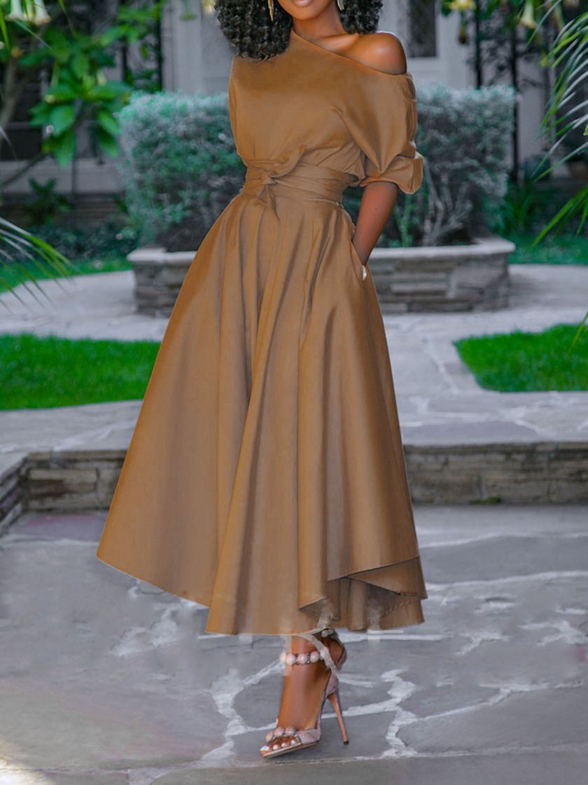 Women's Fashion Waist Slim Mid-length Dress Dresses