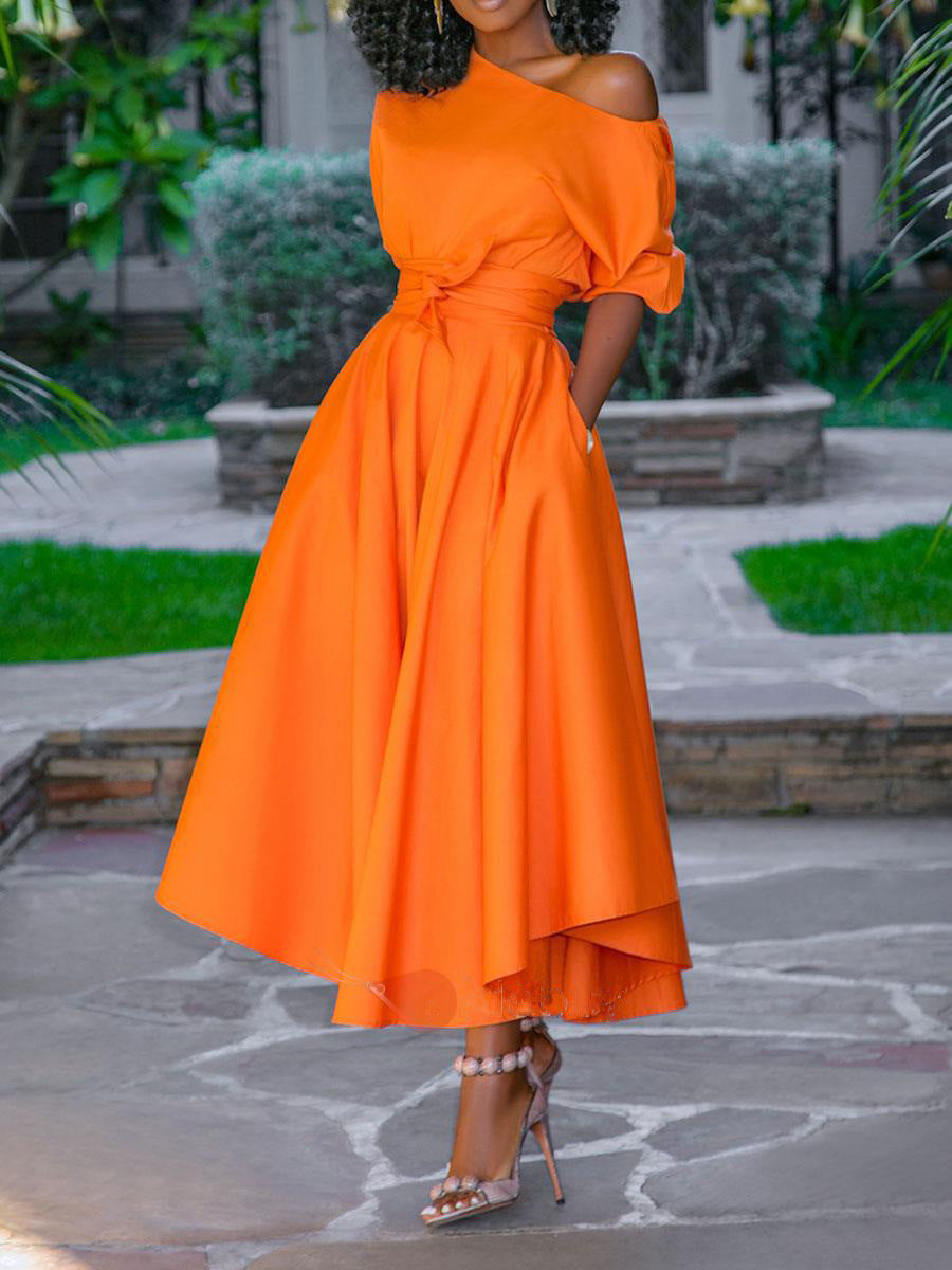Women's Fashion Waist Slim Mid-length Dress Dresses