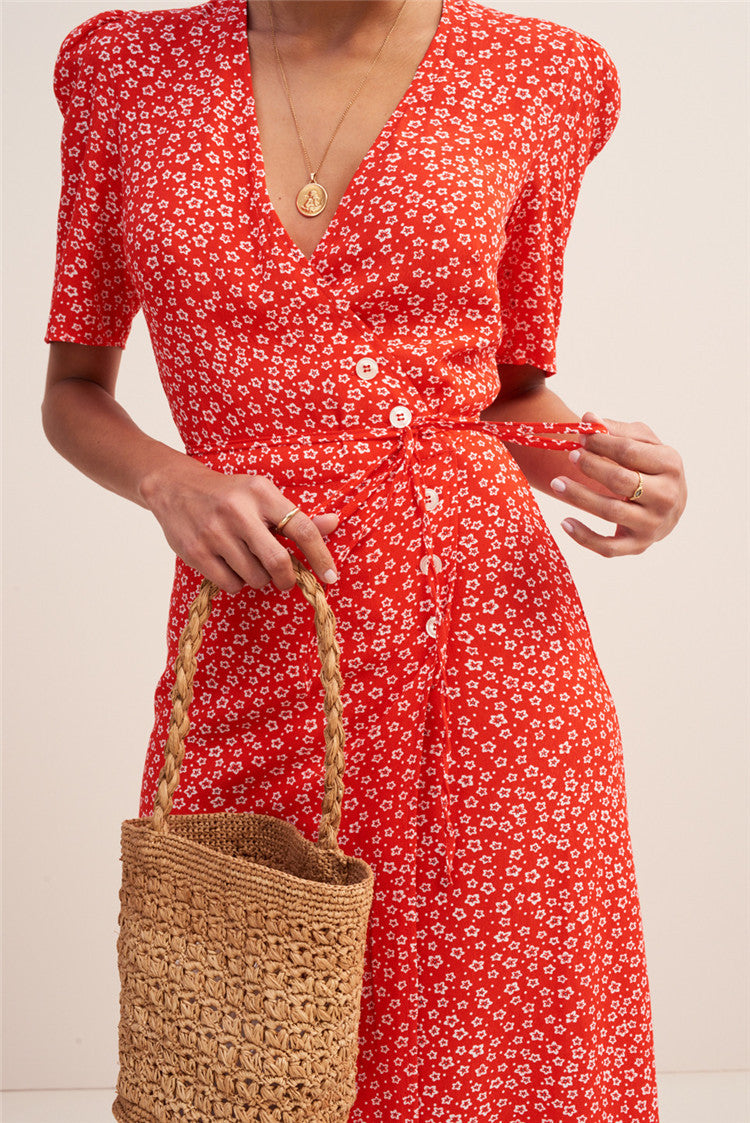 Women's Button Tea Dress Slim Summer French Dresses