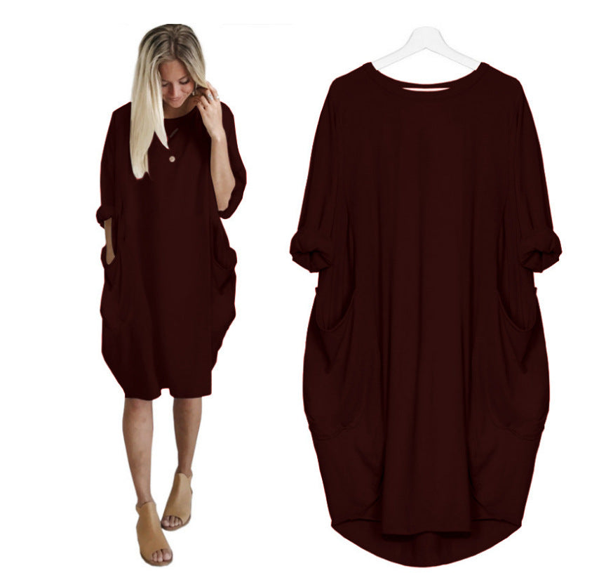Women's Casual Loose Pockets Long Sleeve Dress Dresses
