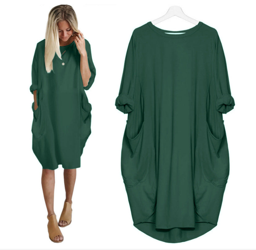Women's Casual Loose Pockets Long Sleeve Dress Dresses