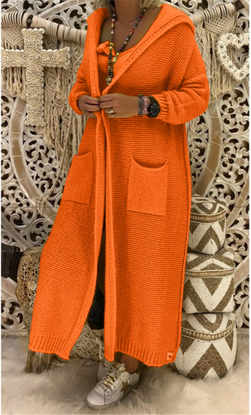 Women's Lazy Loose Long Pocket Hooded Knit Sweaters