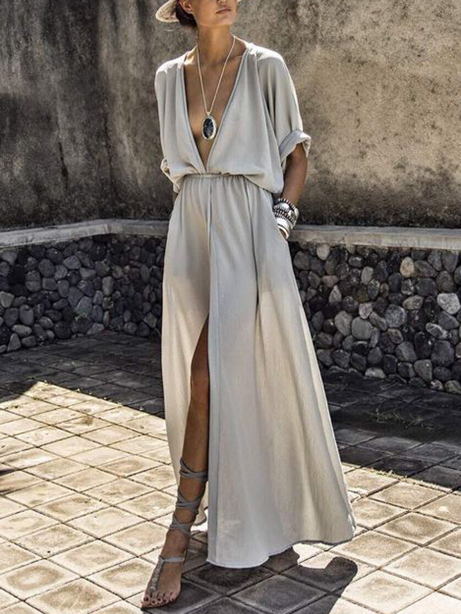 Split Sexy Waist Trimming Elastic Band Dress