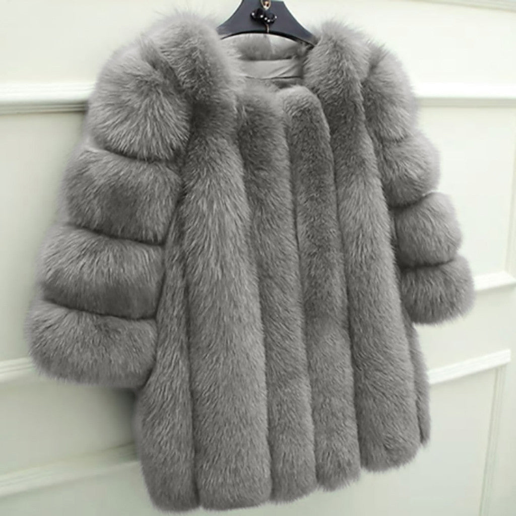 Women's Faux Fur Fox Mid-length Artificial Color Coats