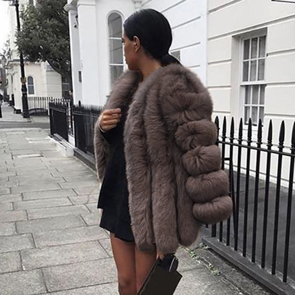 Women's Faux Fur Fox Mid-length Artificial Color Coats