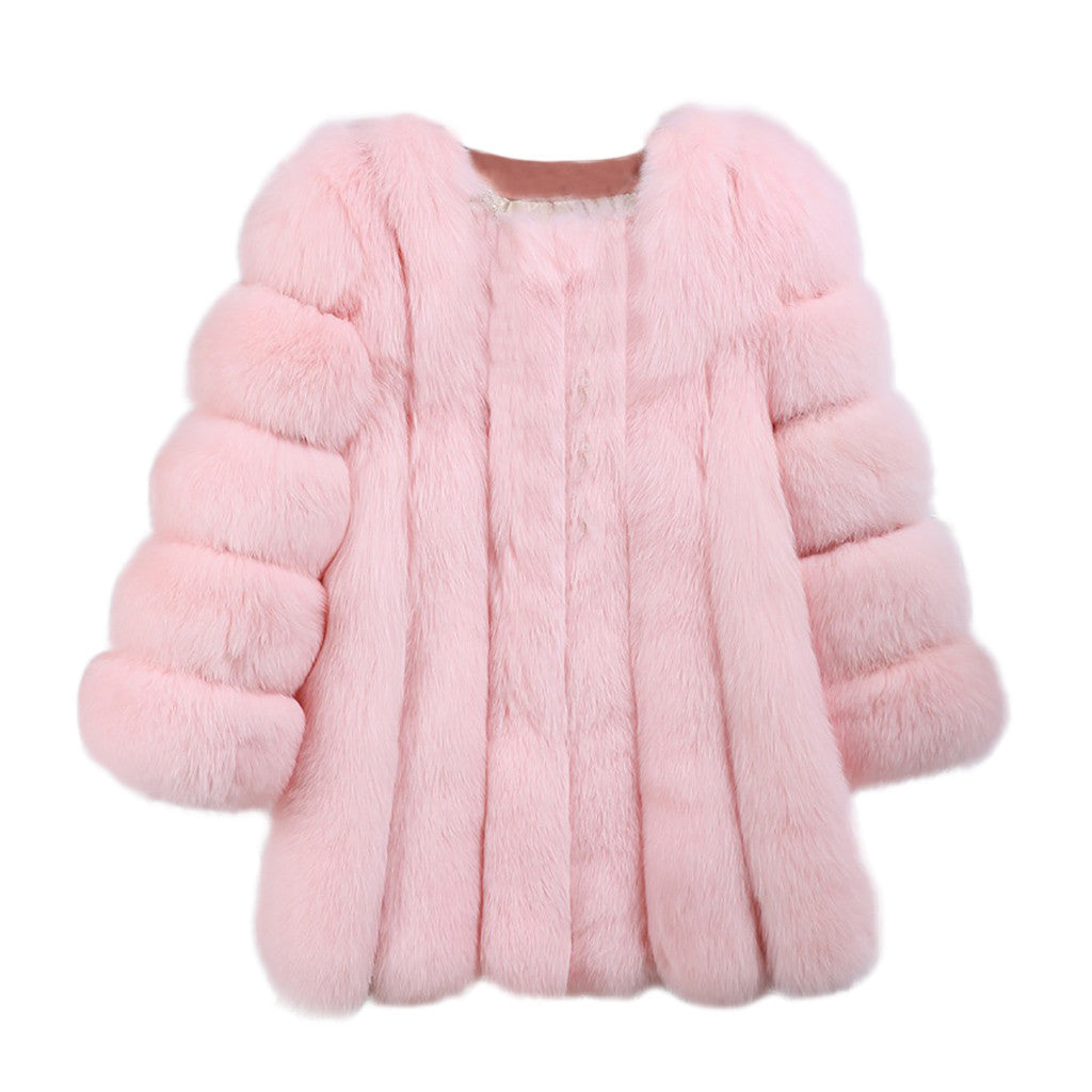 Women's Faux Fur Fox Mid-length Artificial Color Coats