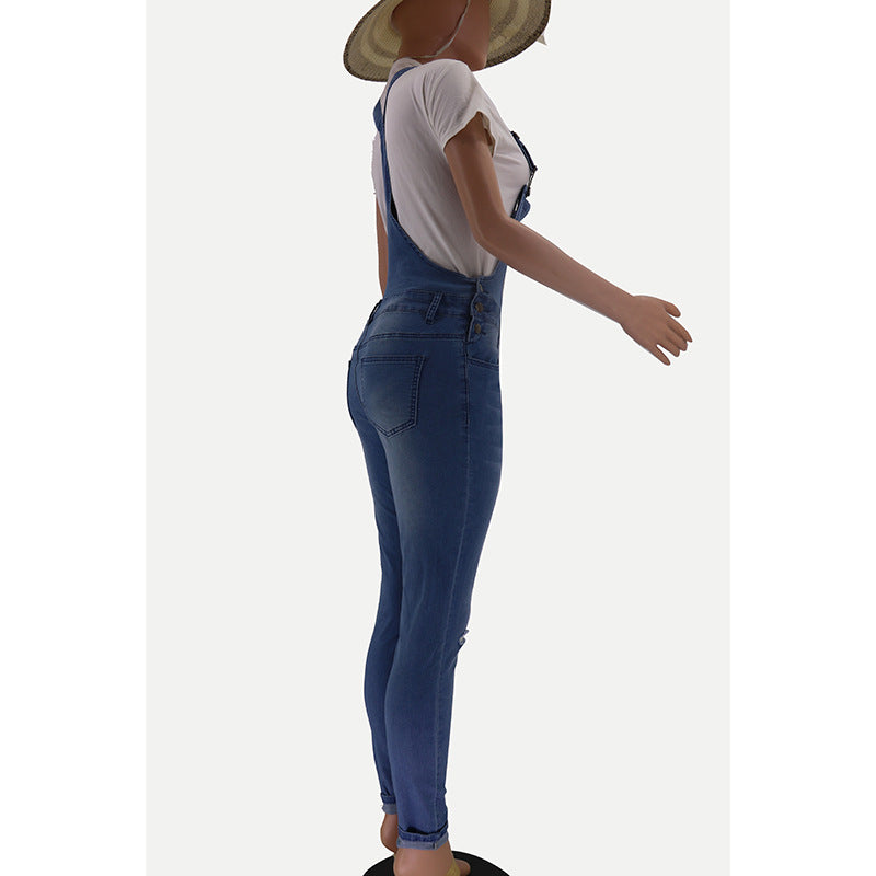 Women's Classy Classic Ripped Washed Overalls Jeans