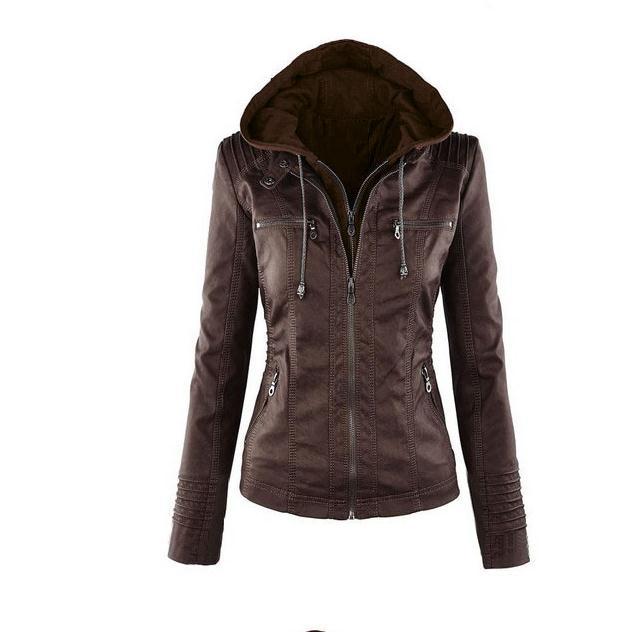 Women's Long Sleeve Solid Color Zipper Hooded Jackets