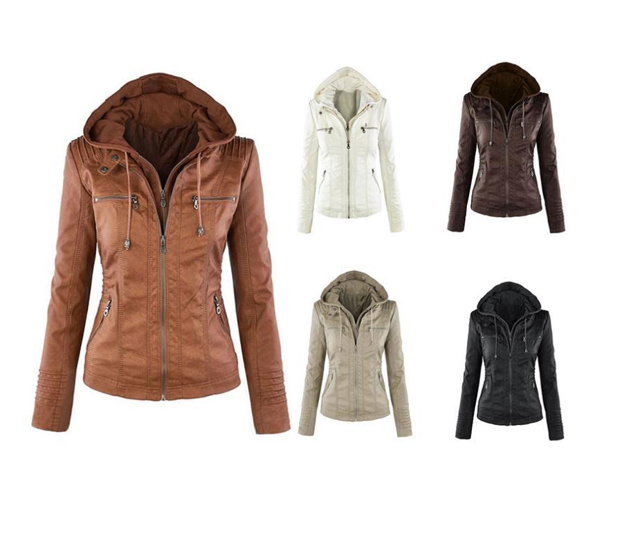 Women's Long Sleeve Solid Color Zipper Hooded Jackets