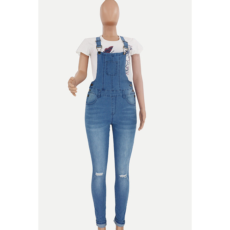 Women's Classy Classic Ripped Washed Overalls Jeans