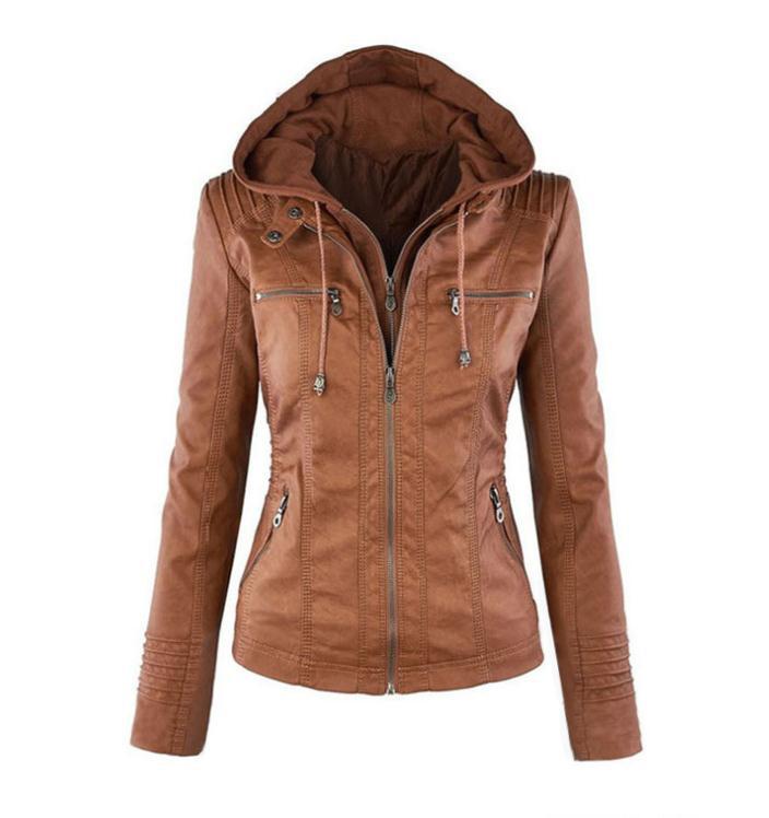 Women's Long Sleeve Solid Color Zipper Hooded Jackets
