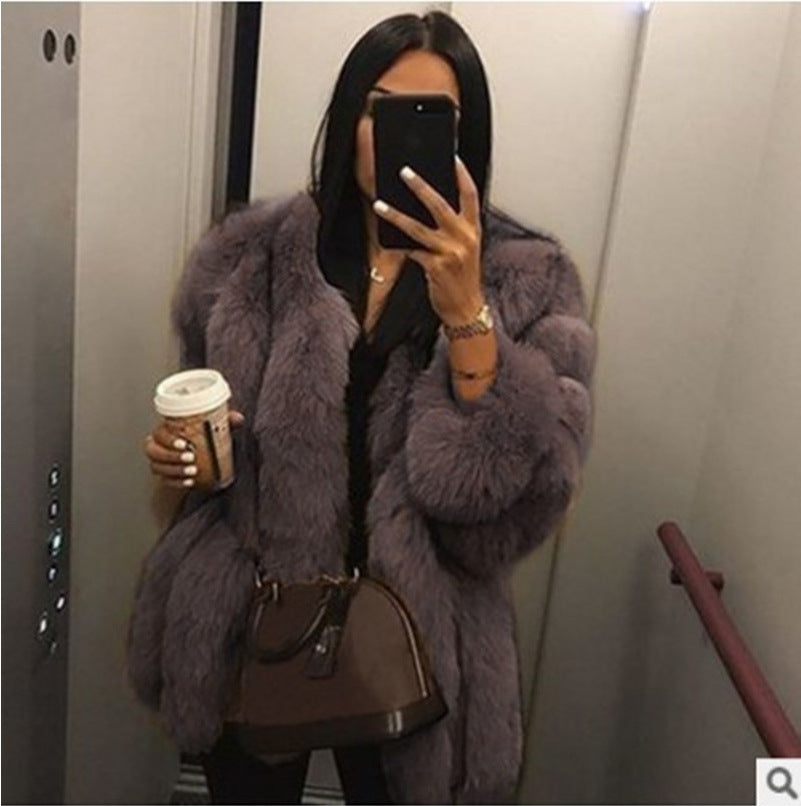 Women's Faux Fur Fox Mid-length Artificial Coats