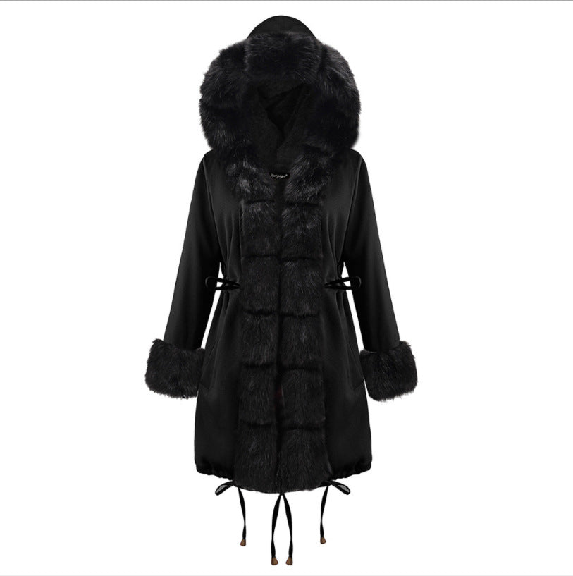 Women's Slim Fit Warm Mid-length Hooded Imitation Coats