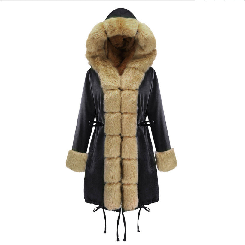 Women's Slim Fit Warm Mid-length Hooded Imitation Coats