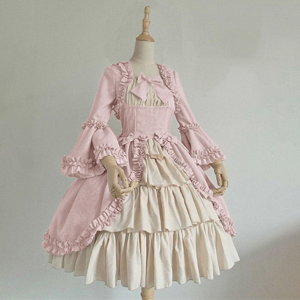 Medieval Retro Gothic Court Cinched Stitching Dress