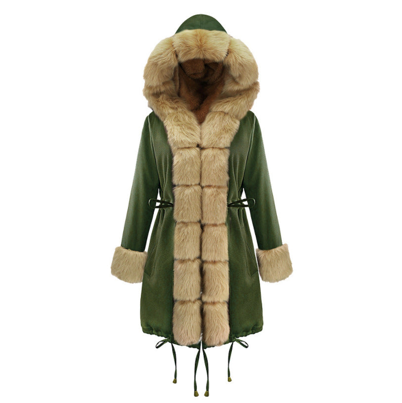 Women's Slim Fit Warm Mid-length Hooded Imitation Coats
