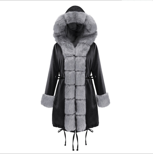 Women's Slim Fit Warm Mid-length Hooded Imitation Coats