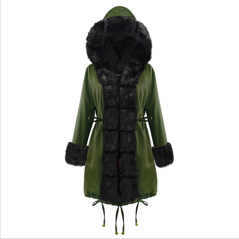 Women's Slim Fit Warm Mid-length Hooded Imitation Coats