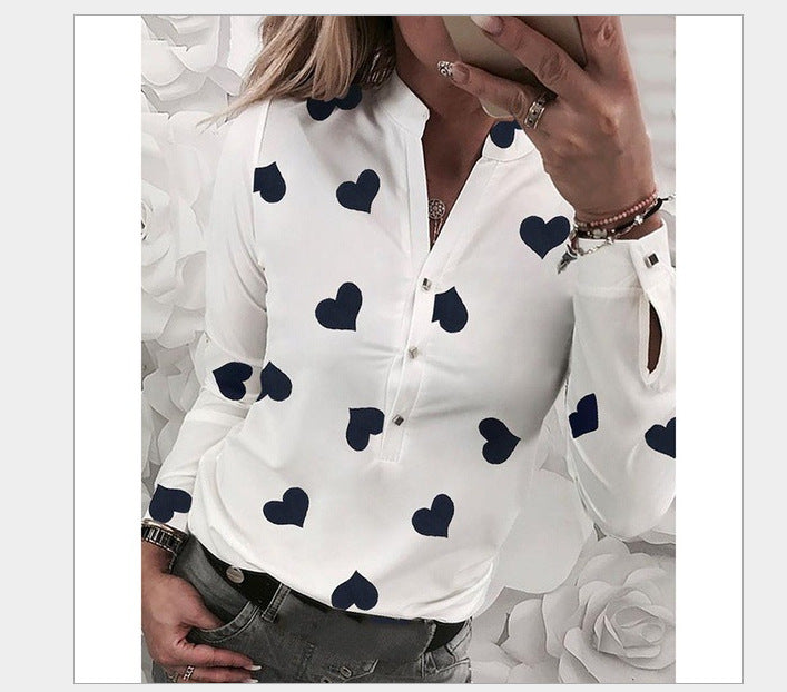 Women's Popular Long Sleeve Printed Shirt Blouses