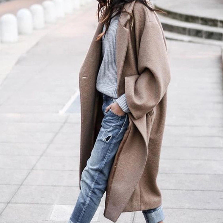 Women's Fashionable Solid Color Long Elegant Warm Coats