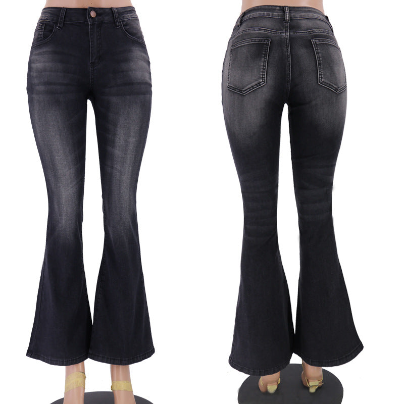 Women's Elastic Low Waist Big Flared Tight Jeans