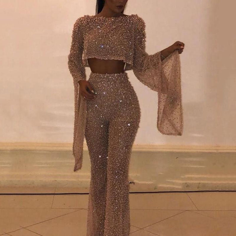 Women's Fake Two-piece Sexy Long-sleeved Backless Siamese Pants